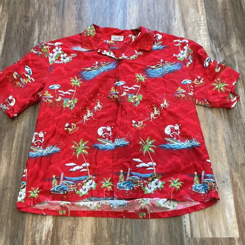 Vibrant Red Men's Hawaiian Button Down Shirt